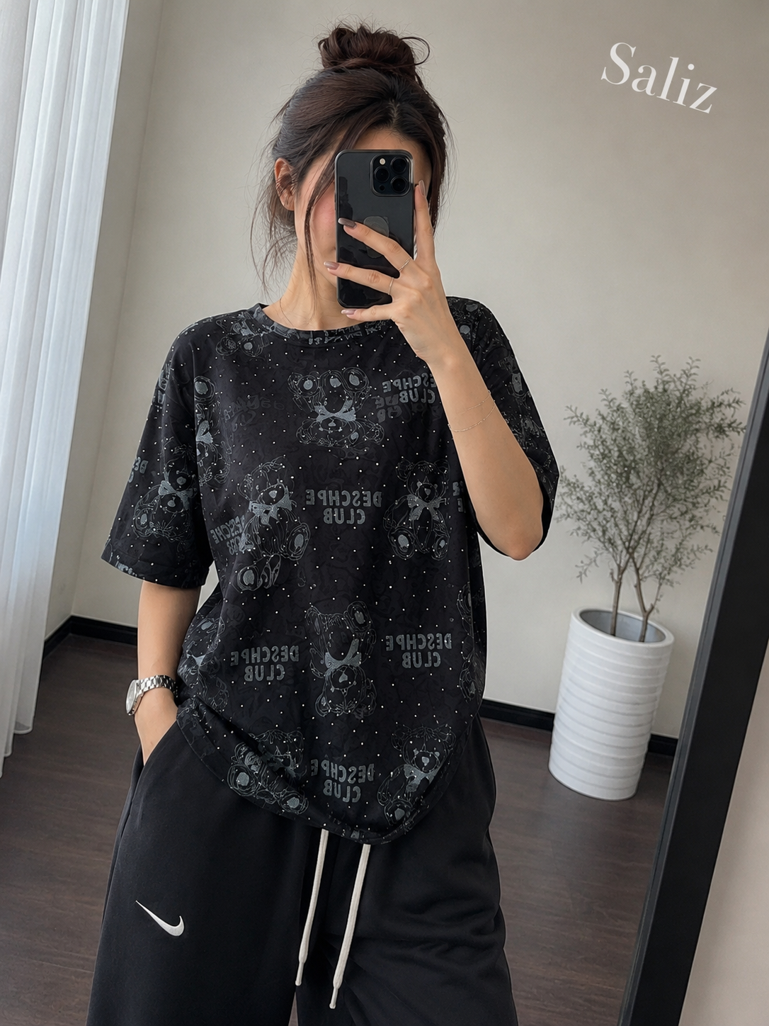 تیشرت نگینی خاکستری طرح تدی زنانه